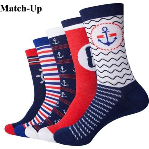 Match-Up Navy Style Anchor Men Combed Cotton funny Socks Lovers socks Two Size (5 pairs/lot )