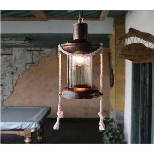 Lantern retro personality creative pendant lights aisle bar single head small pendant lamp Hemp rope restaurant lights ZA72611