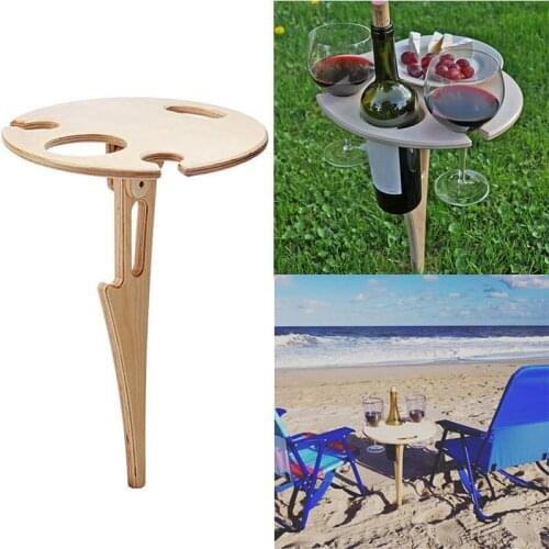 Portable Outdoor Wine Table Folding Outdoor Picnic Wine Table Wood Round Carry Desktop Travel Beach Garden Furniture Sets