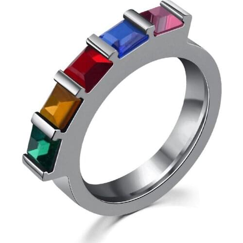 Five-Color Cubic Zirconia Rainbow Ring For Women Men Luxury Wedding Engagement LGBT Rings Gays Lesbian Charm Jewelry Party Bague
