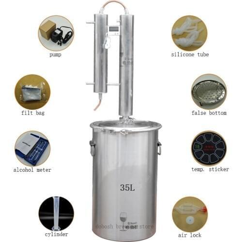 304 Stainless Steel 35L Moonshine Distiller Copper Cooling Coil Alcohol Home Brewing Hooch Vodka Whisky Brandy Distiller