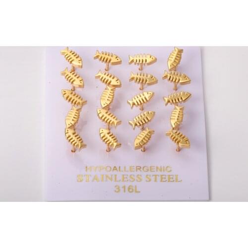 10 Pairs 316L Stainless Steel Fish Stud Earrings Gold/Silver Color Cute Ear Stud for Women Girl Cartoon Jewelry Party Gifts