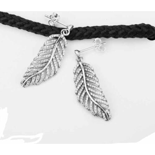 Genuine 925 Sterling Silver Shimmering Light as a Feather Earrings With Clear CZ For Women Wedding Engagement Gift Jewelry