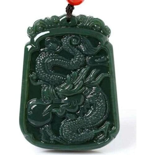 Certificate) Natural Green HETIAN Nephrite Pendant Dragon Zodiac Dragon Pendant Necklace Mens Jade Jewelry Free Rope