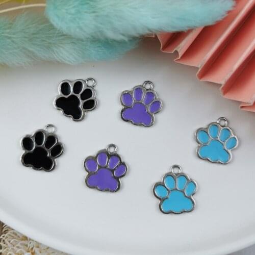 10pcs Dog Paw Design Enamel Charm For Jewelry Making Lovely Bear Paws Charm Silver Color Metal Earrings Bracelet Pendants 11*17m