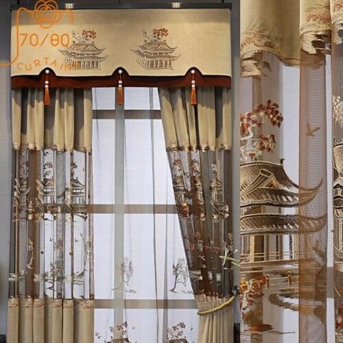 High-end Customized Chinese Hollow Embroidered Curtains for Living Room Study Villa Embroidery Window Screens Curtain