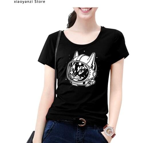 2020 cotton short sleeve space cat print women T shirt casual loose o-neck girls tshirt woman t-shirt tees shirts top6927