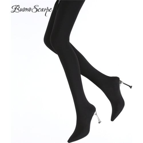 BuonoScarpe Women Over The Knee Boots Elastic Pantyhose Fashion Sock Boots High Heel Long Boots Sexy Thigh High Slim Boots Mujer