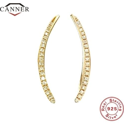 CANNER 925 Sterling Silver Gold Plated Scimitar Stud Earrings For Women CZ Zircon Piercing Earring Earngs Jewelry pendientes