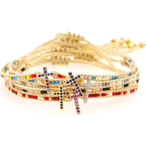 Trendy Colorful Crystal Cross Miyuki Beads Bracelet For Women Minimalist Pulsera Joyas Bohemian Bracelets Jewelry Friendship