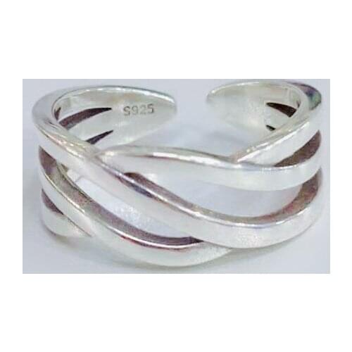 925 Sterling Silver Fashion Retro Woven Multi-Layer Winding Opening Index Finger Ring Fine Jewelry For Women Party Gift