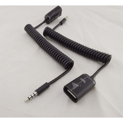 1pc USB 2.0 Female To 3.5mm 4 Pole Male Audio Retractable/Spring AUX Input Cable 90cm