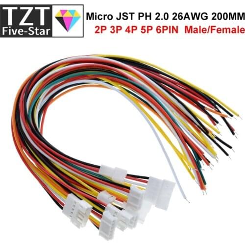 10PCS 5Pair Micro JST PH 2.0 2P 3P 4P 5P 6PIN Male Female Plug Connector With Wire Cables 15CM+15CM For Arduino MP3