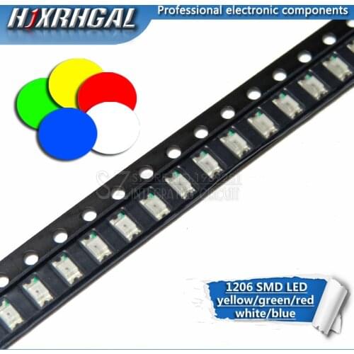 100pcs 1206 SMD LED diodes light yellow red green blue White new and original hjxrhgal