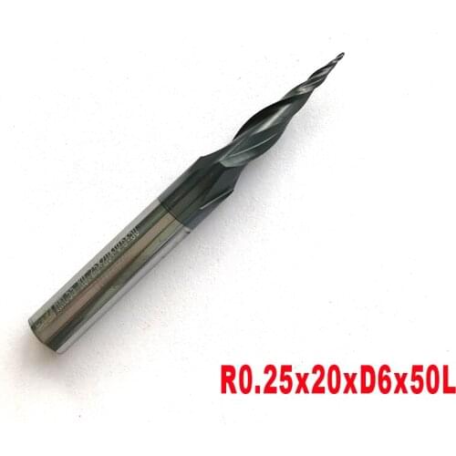 2pc/lot R0.25*D6*20*50L*2F HRC55 Tungsten solid carbide Taper Ball Nose End Mill milling cutter cnc router bit wood tool