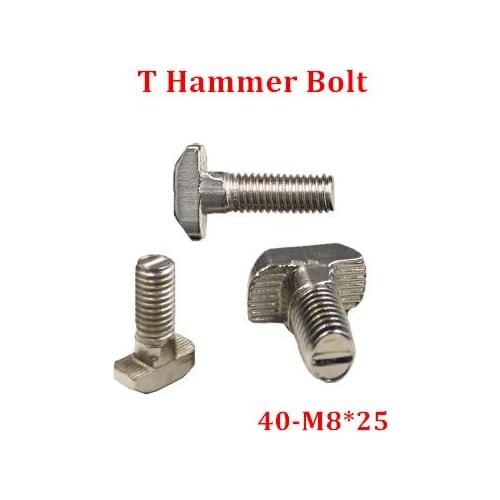 20pcs/lot M8*25 Hammer Head T Bolt Aluminum T Screw 4040 Aluminum Profile CNC Nuts DIY Parts