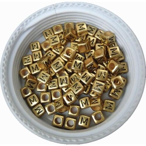 500pcs 2600pcs 6*6MM Big Hole Cube Alphabet Character M Beads Gold Color Plastic Acrylic DIY Jewelry Knit Bracelet Spacer Beads