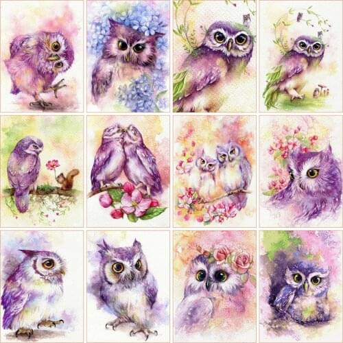 Huacan 5D DIY Full Square Diamond Painting Owl Couple Mosaic Diamond Beads Embroidery Cartoon Animal Paintings On The Wall