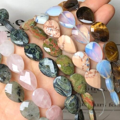 Natural Faceted Water Drop Malachite Tiger Eye Jaspers Crystal Opal Stone Loose Spacer Beads For Jewelry Making Diy Bracelets