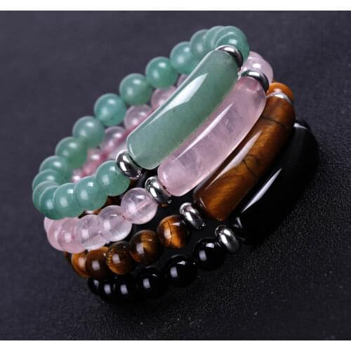 8mm Natural Stone Beads Bracelet Women Reiki Healing Prayer Bangle Bracelet Rectangle Bar Charms Bracelets Famale Jewelry BYZ-05