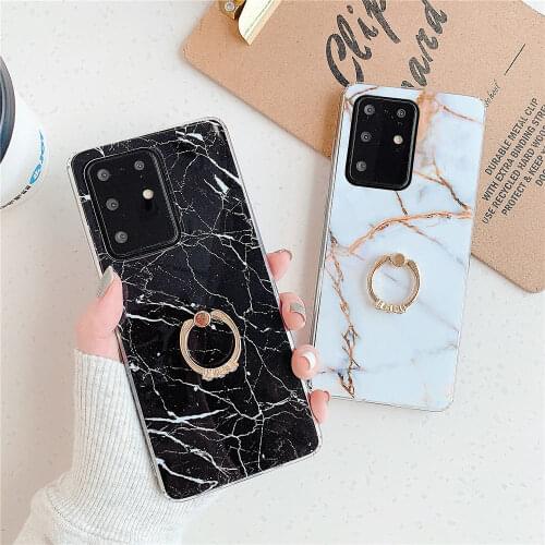 Glossy Marble Finger Ring Phone Cases For Samsung Galaxy A50 A51 A70 A71 A31 A41 A30 A20 A10 A30S A50S A20S A10S A21S Case Cover