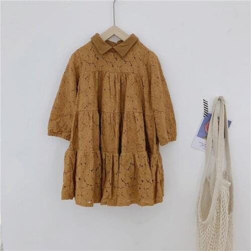 2 3 4 5 6 Years Kids Dresses For Girls Fashion Korean Lace Princess Dress Long Sleeves Toddler Baby Clothing Autumn Girl Dress