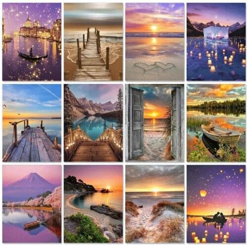 GATYZTORY Painting By Number Scenery Painting By Numbers Paint Landscape DIY Canvas Picture Hand Painted Home Decoration