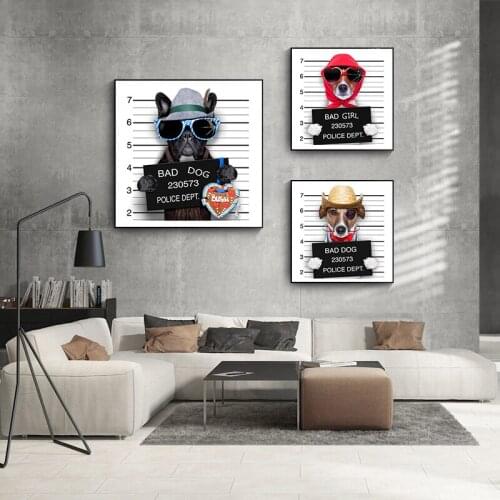 Canvas Animal Poster and Prints Jail Bad Dog Pictures Modern Art Painting Cartoon Decorative Paintings for Childrens Room Decor