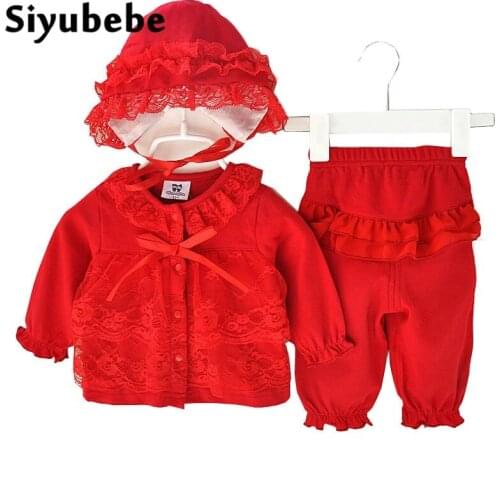 Infant Baby Clothing Sets Girls Long Sleeve Tops+Pant +Hat Kids Spring Autumn Outfits Set Bebe Toddler Suits Baby Girls Clothes
