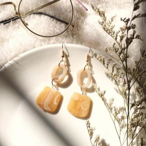 Korean Retro Big Square Oval Long Section Mosaic Geometric Earrings Wedding Earrings Bohemian Earrings Fashion Jewelry 2018