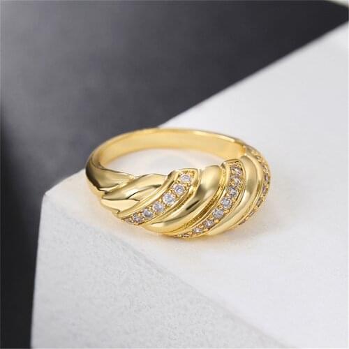 Croissant Dome Ring For Women CZ Stone Pave Stackable Ring Chunky Bold Fashion Jewelry Cubic Zirconia Gold Anillos Mujer