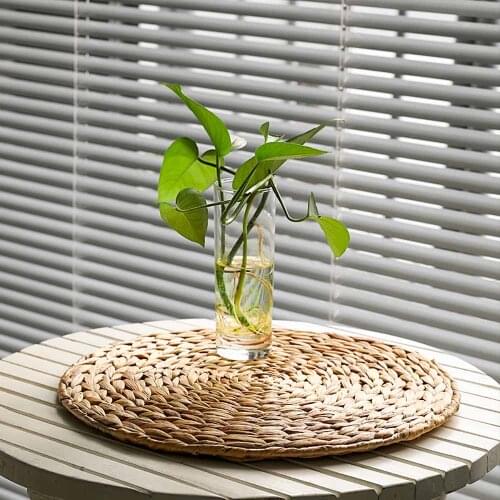 Round Rattan Placemats Natural Corn Straw Woven Dining Table Mats Heat Insulation Pot Holder Cup Coasters Kitchen Accessories