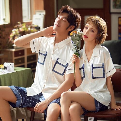 Summer Couple Paragraphs Thin Short Sleeve Suit Girl Fresh Men Or Women Comfortable Household Set