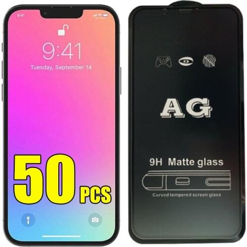 50pcs AG Matte Tempered Glass Guard Flim Anti-Fingerprint Screen Protector For iPhone 12 Mini 11 Pro Max XS XR X 8 7 6 Plus SE