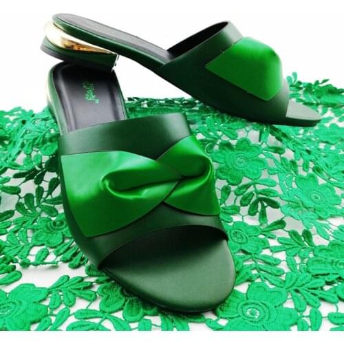 Fashionable African Design Shoes with Metal decoration in Green Color Italian Women Sandals for Wedding