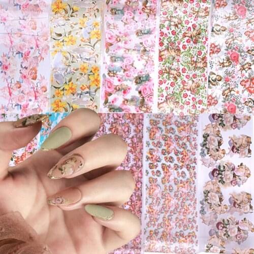 Nail Art Sticker Natural Flower Rose Set Water Transfer Paper Nail Sticker Glue Transfer Nail Art Decoration 10-color Multicolor