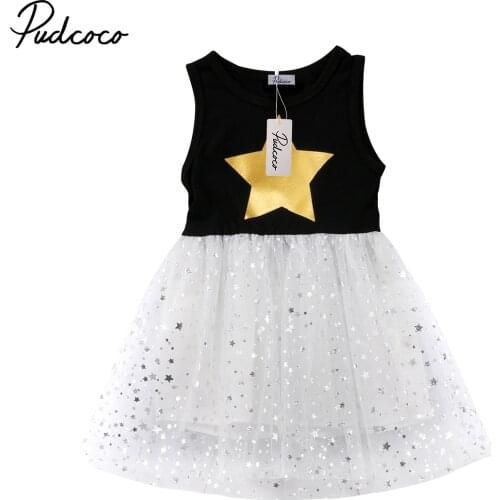 2018 Brand New Toddler Infant Child Lace Kids Baby Girl Dress Princess Dress Star Sleeveless Sundress Party Dresses Pageant 1-6T
