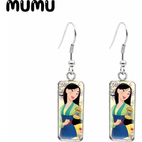 2021 New Mulan Rectangular Earring Princess Fish Hook Earrings Art Glass Dome Jewelry Gifts Girl