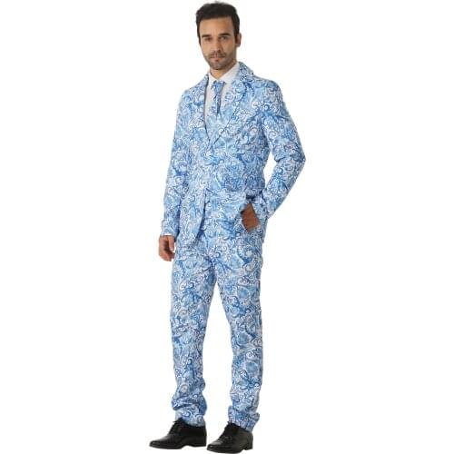 Holiday Clothing Blue Amoeba Pattern Slim-fit Single-button Suit Suitable For Friends Gathering Party Wedding Stage Suit