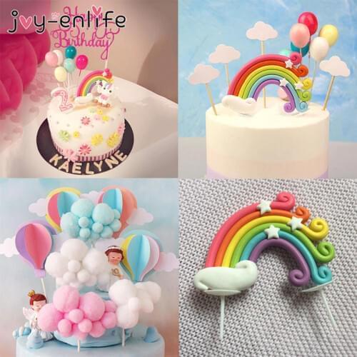 Rainbow Cake Toppers Birthday Party Decoration Kids Cupcake Toppers Cloud Egg Balloon Cake Flags Party Cake Decoration Unicorn