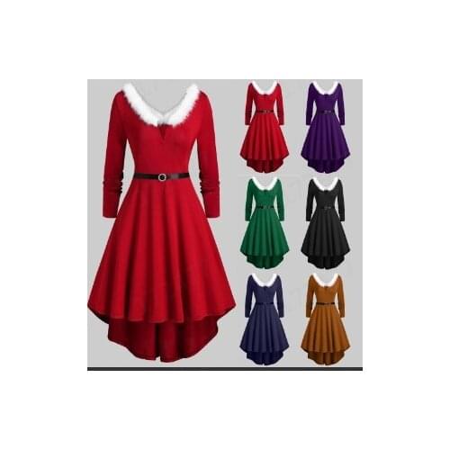 Christmas Dress Women Red Santa Claus Party Dresses Mom Kid Baby Clothing Long Sleeve Warm Winter velvet Elegant Midi Vestido