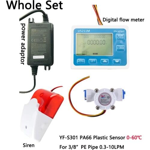 US211MA Water Flow Meter Totalizer Alarmer And Plastic YF-S301 60 Degree Liquid Flow Sensor Turbine Fowmeter For 3/8" PE Dijiang