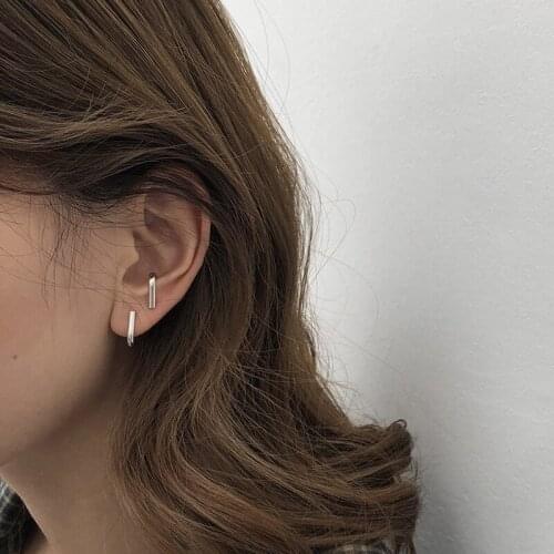 Stud Earrings Line Double Hook Balck For Women Men Korean Fashion Personality New Trend Hot Female Jewelry Accessorie BOYULIGE
