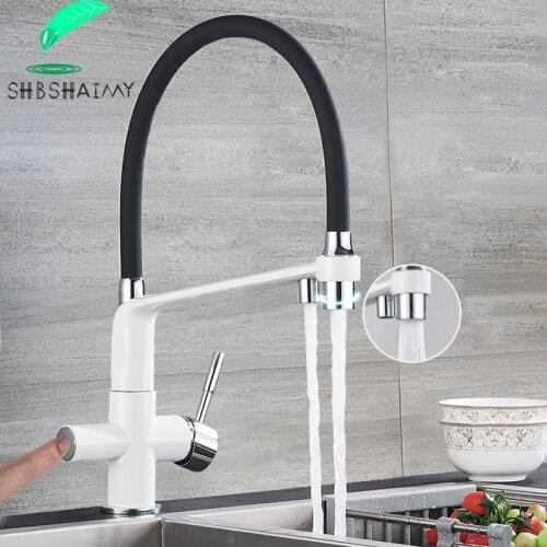 SHBSHAIMY White Kitchen Faucet Filter Faucet Brushed Gold 360 Swivel Pure Water Faucet for Kitchen Black Pull Down Purification