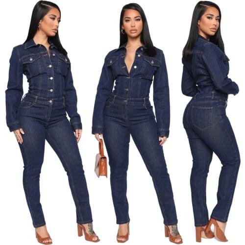 Fashion Long Sleeve Cotton Jeans Jumpsuit Denim Playsuit Women 2020 Plus Size 3XL Elegance Bodycon Jeans Woman Romper Overalls