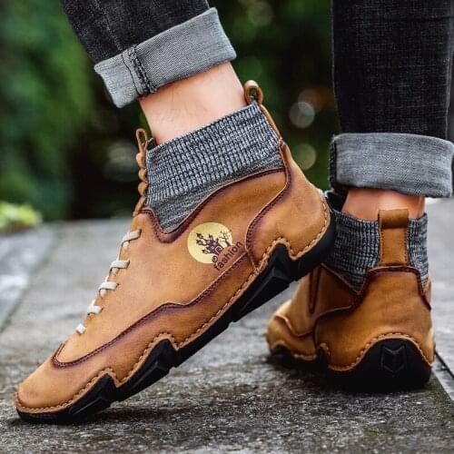 High Top Socks Shoes Men Pointed Toe Martin Boots 2021 Fashion Outdoor Leather Shoes Man Brand Handmade Male Shoe Botas Hombre
