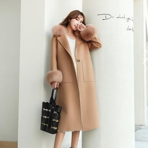 High-end Double-sided Cashmere Coat Women 2021 New Medium Length Real Fox Fur Collar Loose Korean Style Jacket