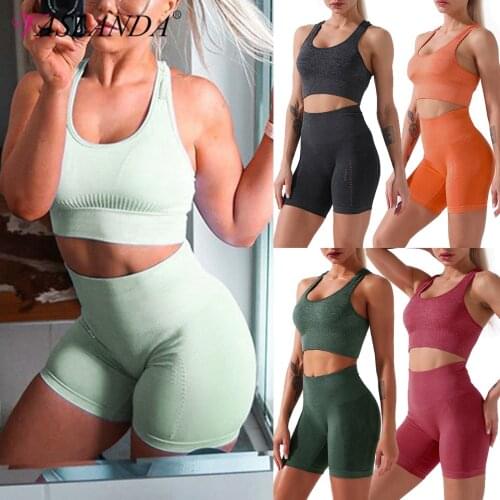 Yoga Outfits for Women Seamless 2 Piece Workout Sets Gym High Waist Fitness Shorts Sport Bra Active Wear Leggings Tracksuits