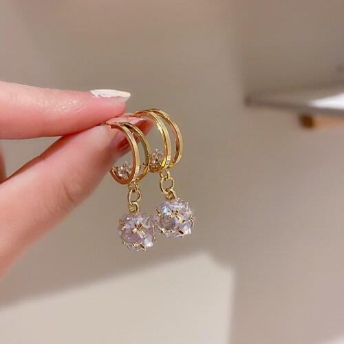 2021 New Contracted Korean Temperament Crystal Fine Drop Earrings Fashion Sweet Trend Geometric Circular Women Earrings Jewelry