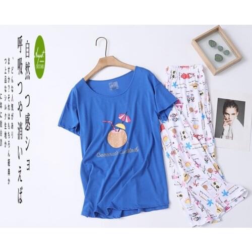 Woman Pajamas Set Ladies Short Sleeved Cotton T-shirt Shorts 2Piece Set Casual Big Size Mom Sweet 2021 Fashion Cartoon Pyjama